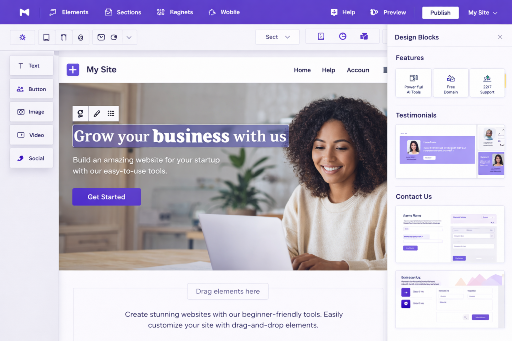 Hostinger website builder editor interface for beginners