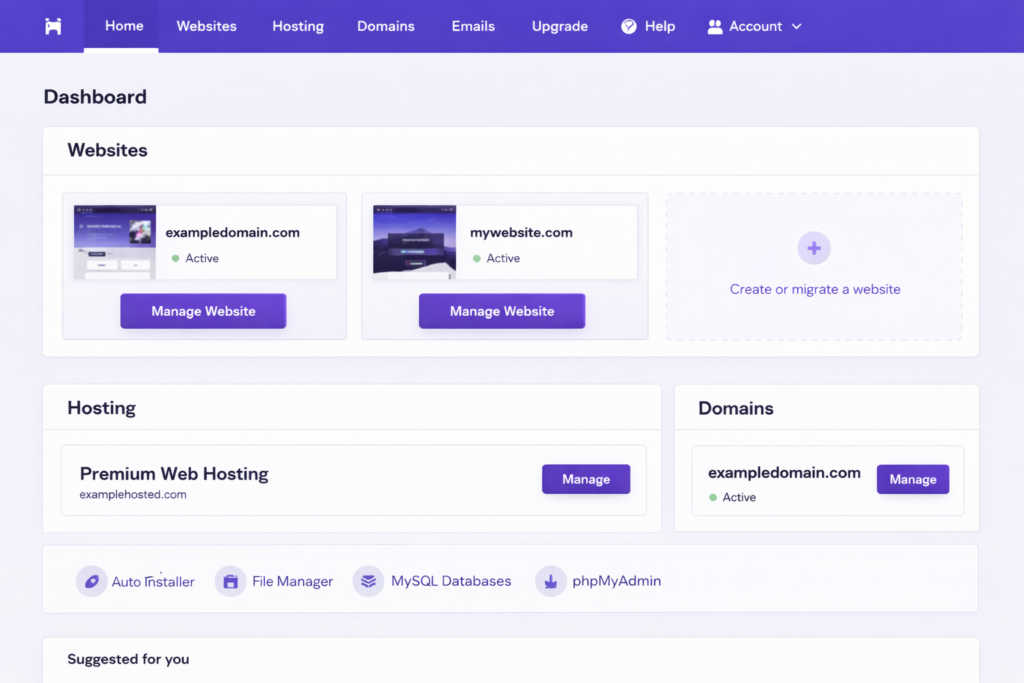 Hostinger dashboard hPanel interface for beginners