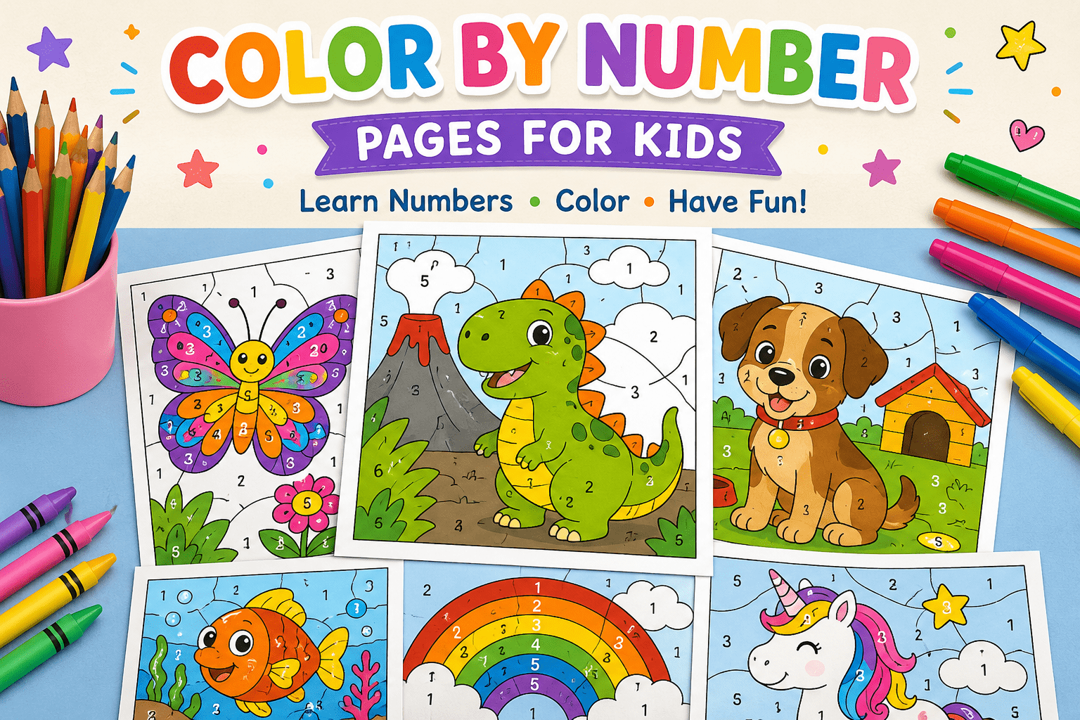 Free Color by Number Pages for Kids (Printable Worksheets)