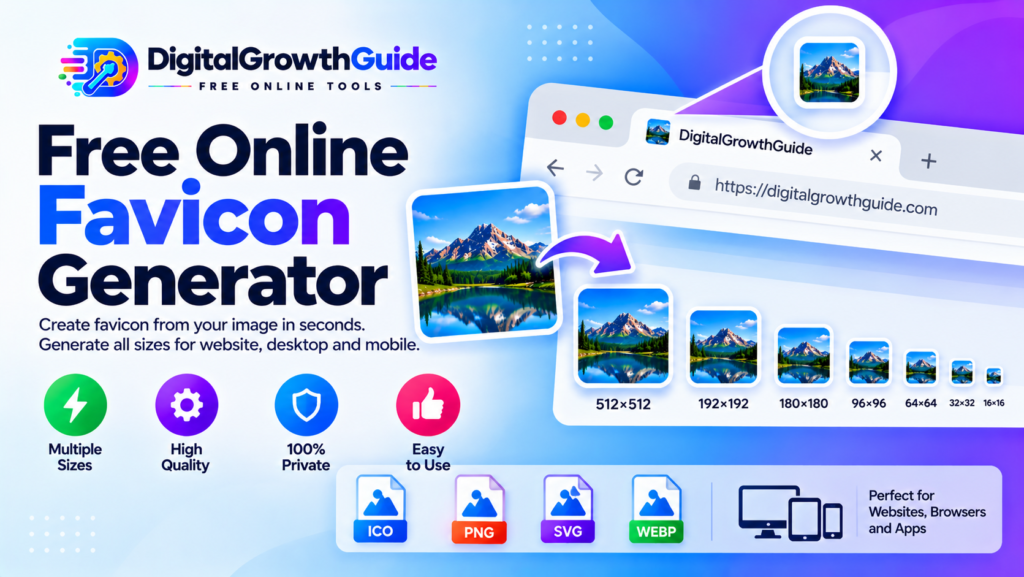 Free favicon generator showing website icon sizes