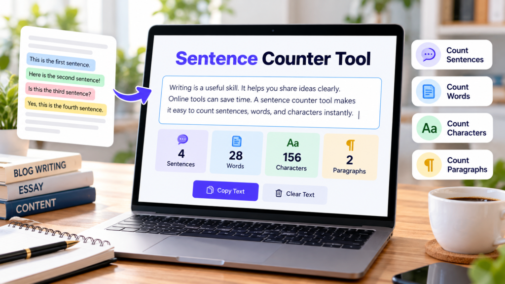 Free sentence counter tool online to count sentences, words, characters, and paragraphs